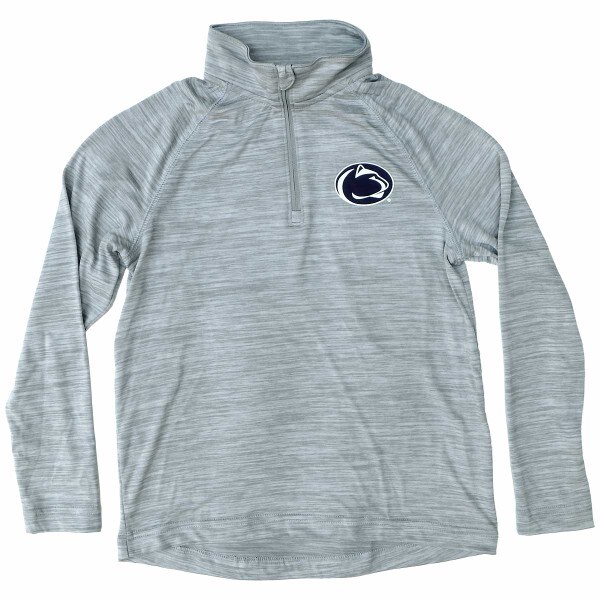 youth gray long sleeve 1/4 zip top with Penn State Athletic Logo on left chest
